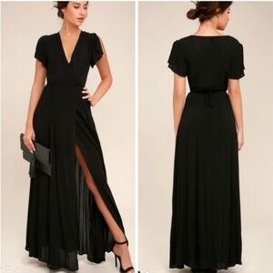 Lulus Heart of Marigold Black Wrap Maxi Dress